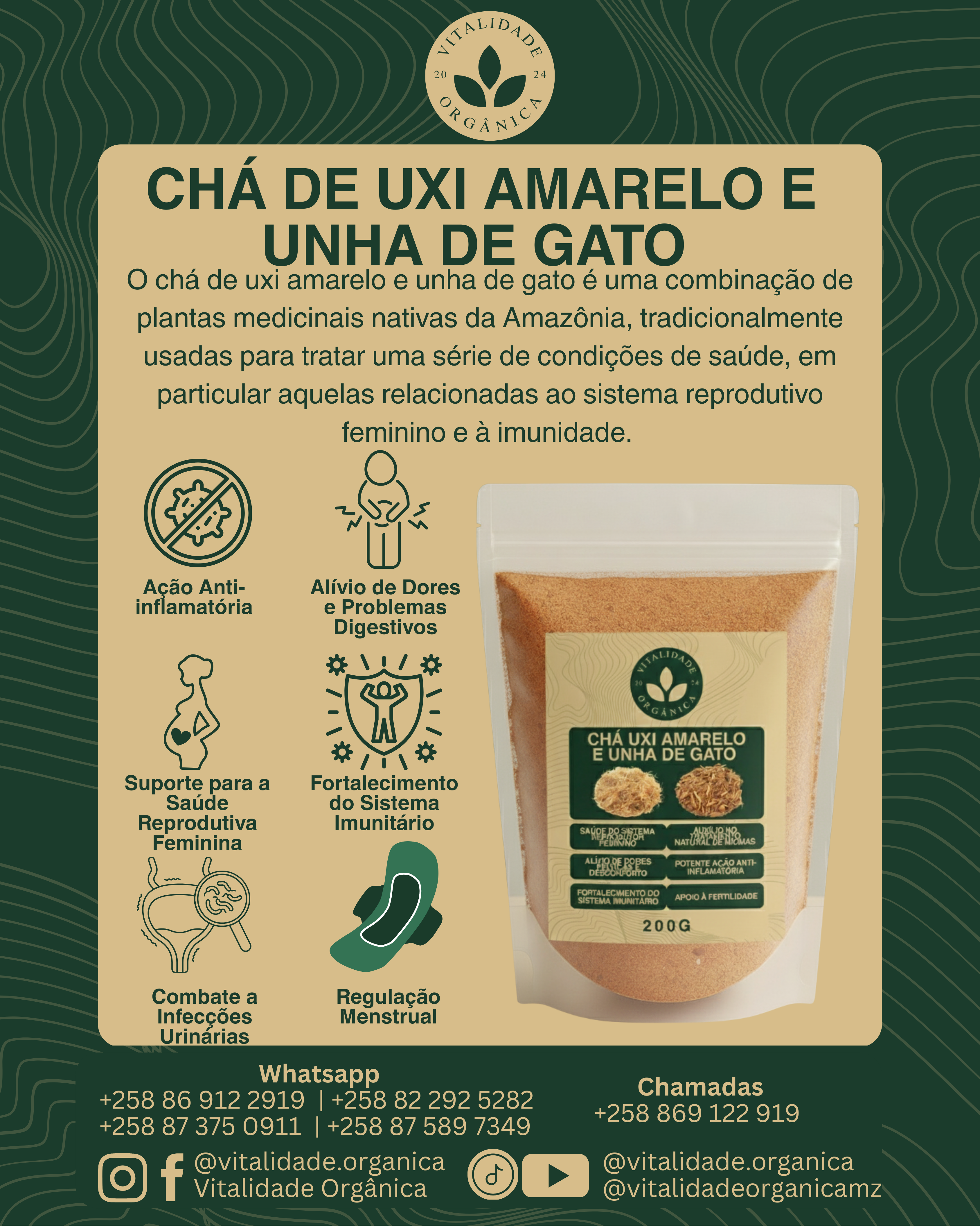 Chá Uxi Amarelo e unha de gato 200g - Vitalidade Orgânica