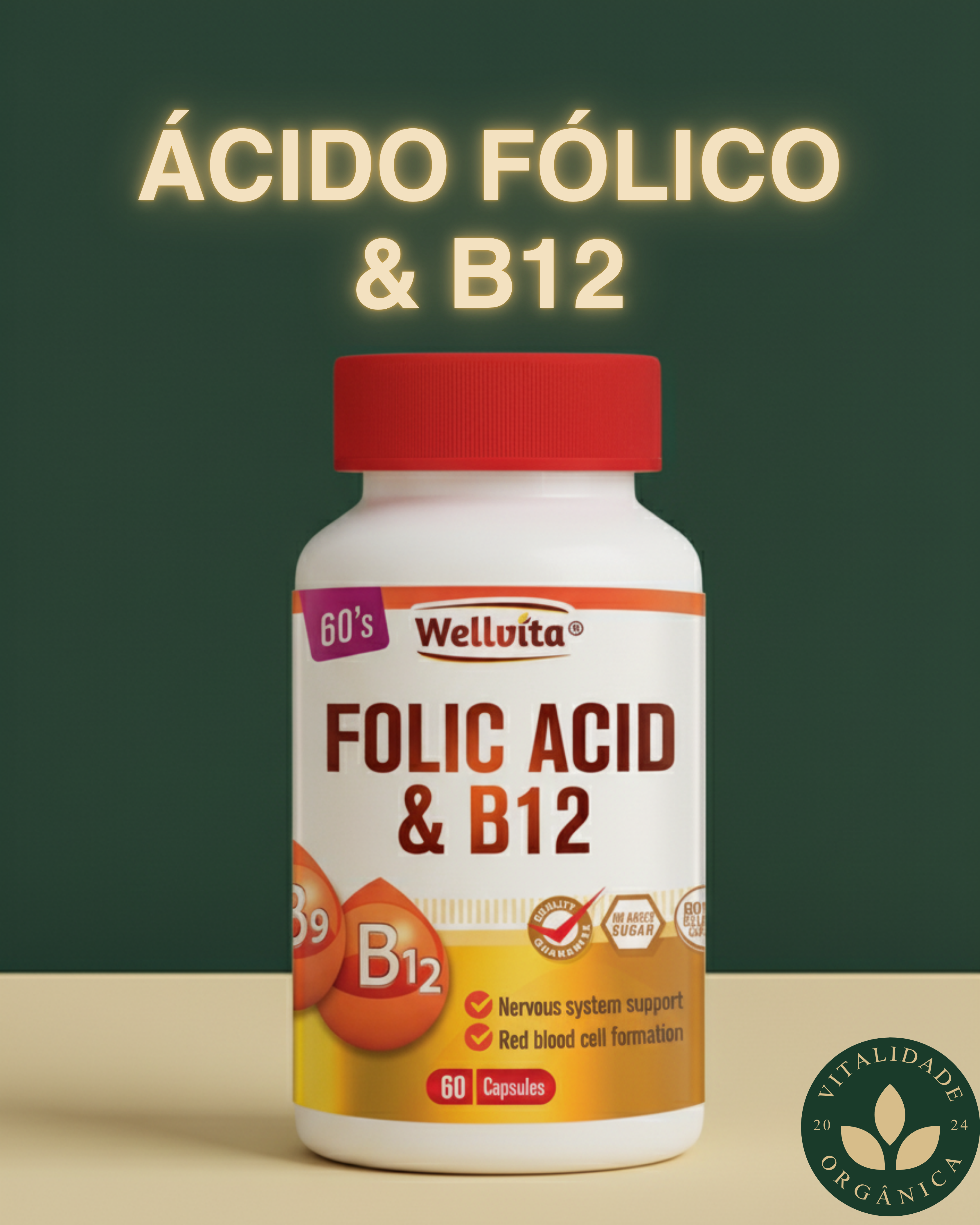 Ácido Fólico & B12 60 cápsulas - Wellvita