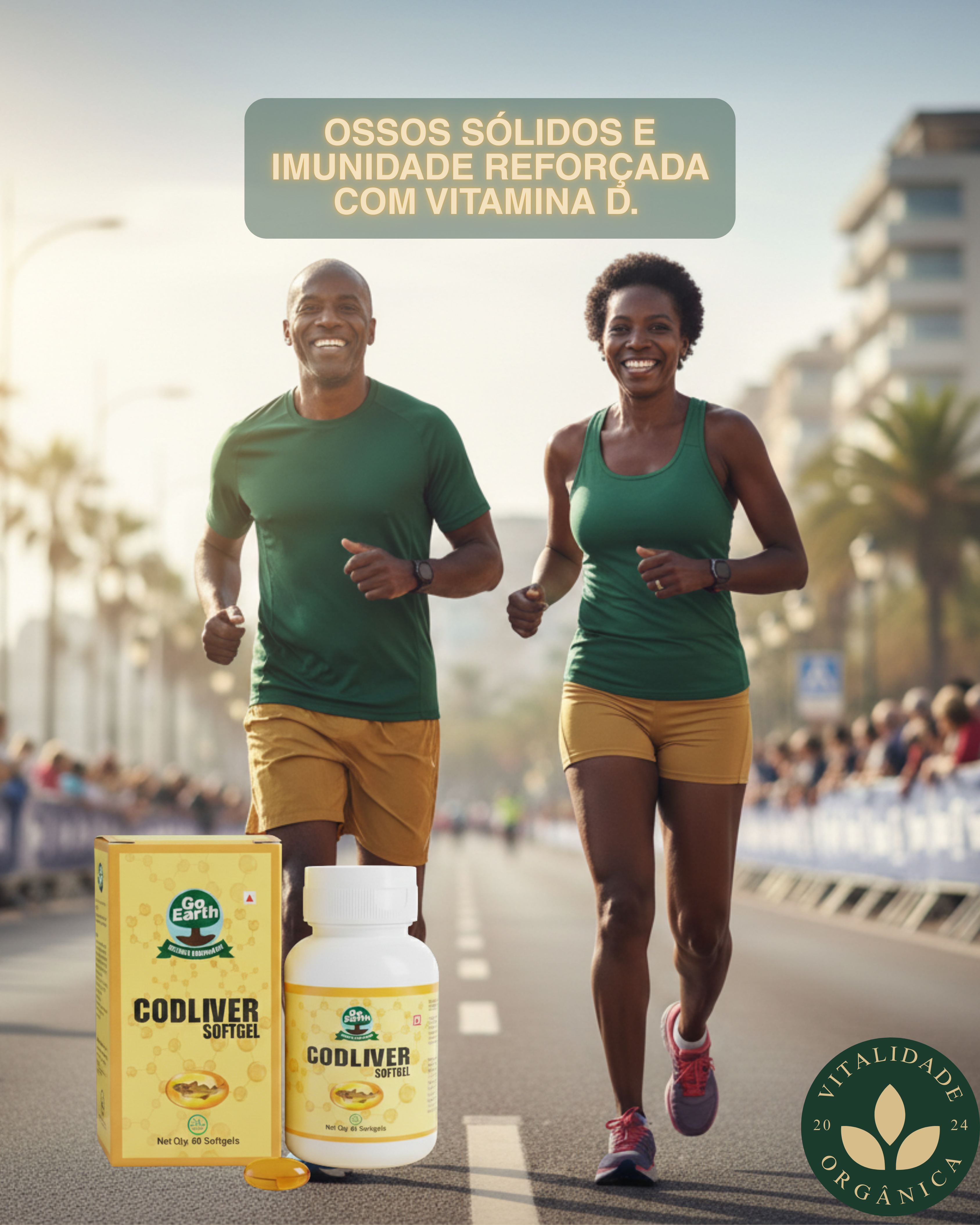 Ômega 3 - Óleo de fígado de bacalhão com vitamina A & D3 - 60 Softgels - Go Earth