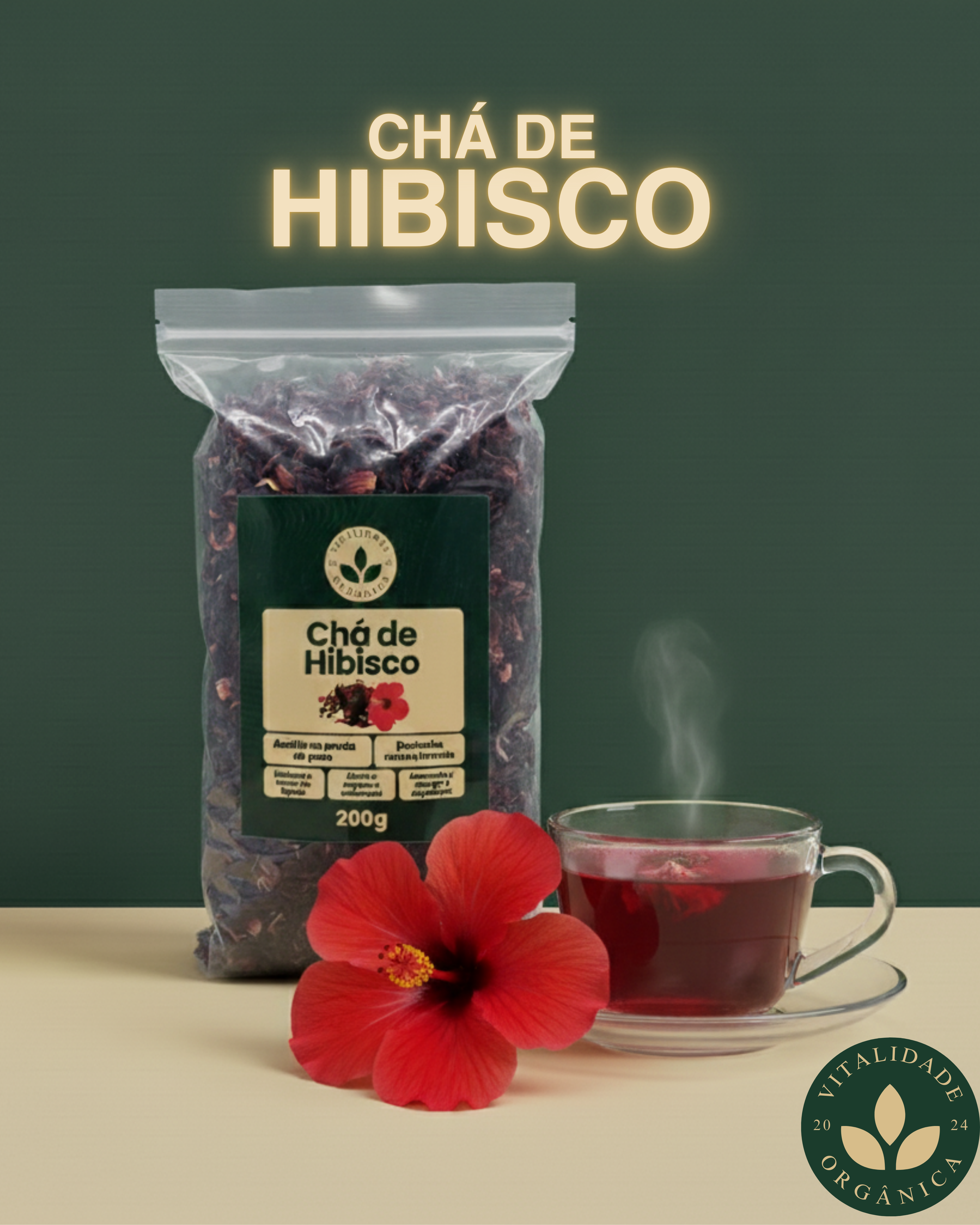 Chá de Hibisco 200g - Vitalidade Orgânica