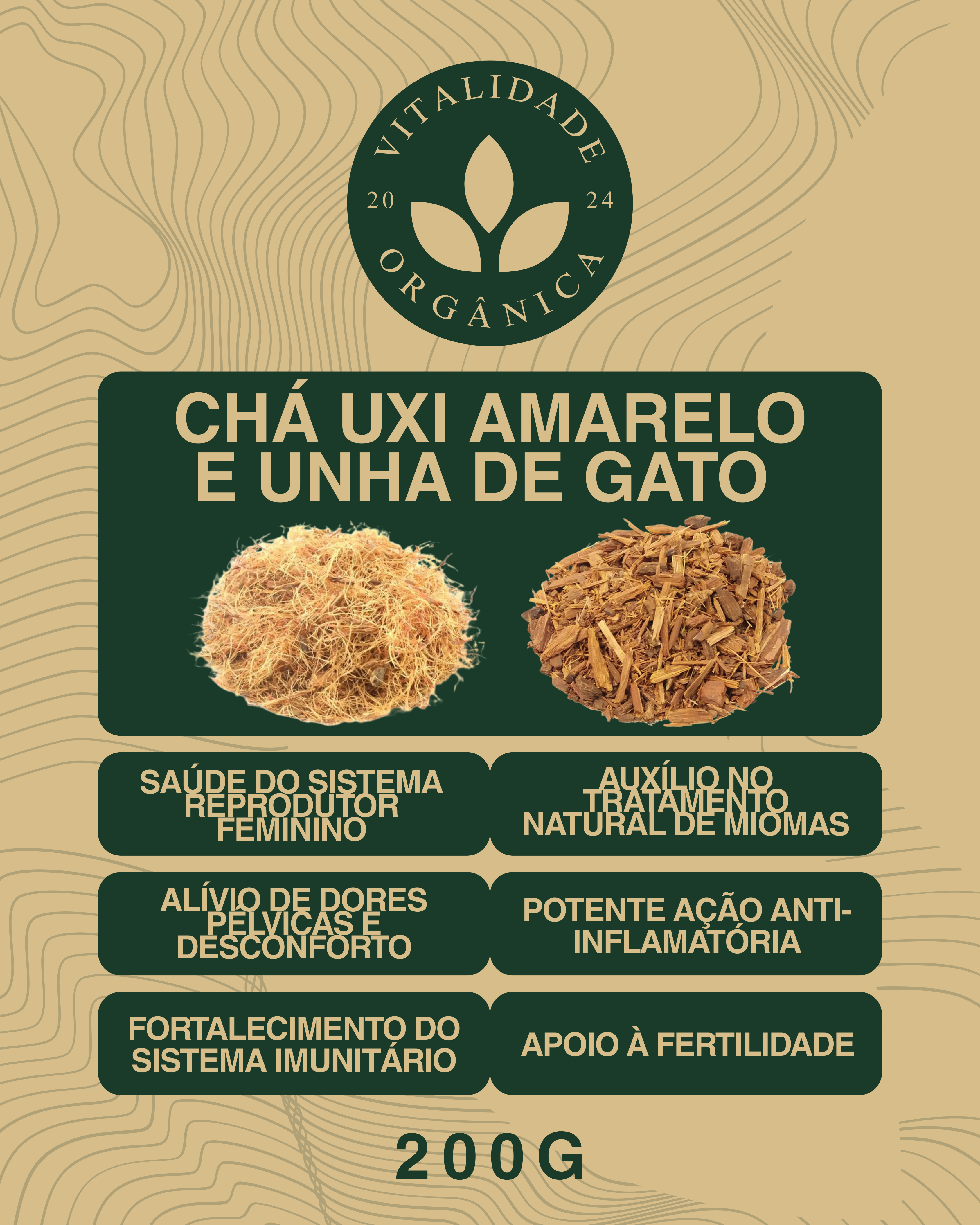 Chá Uxi Amarelo e unha de gato 200g - Vitalidade Orgânica