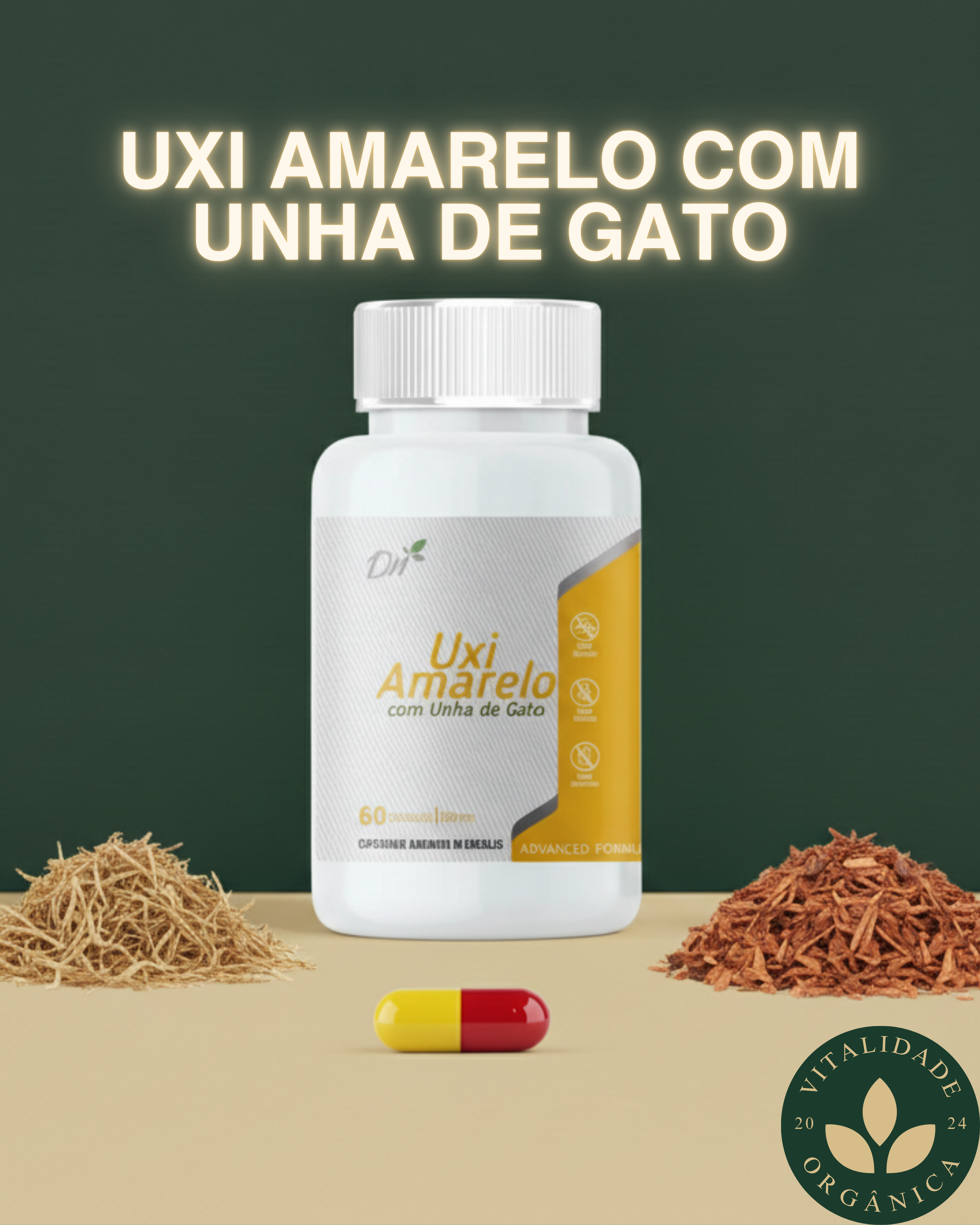 Uxi Amarelo com Unha de Gato 60 cápsulas - Denature