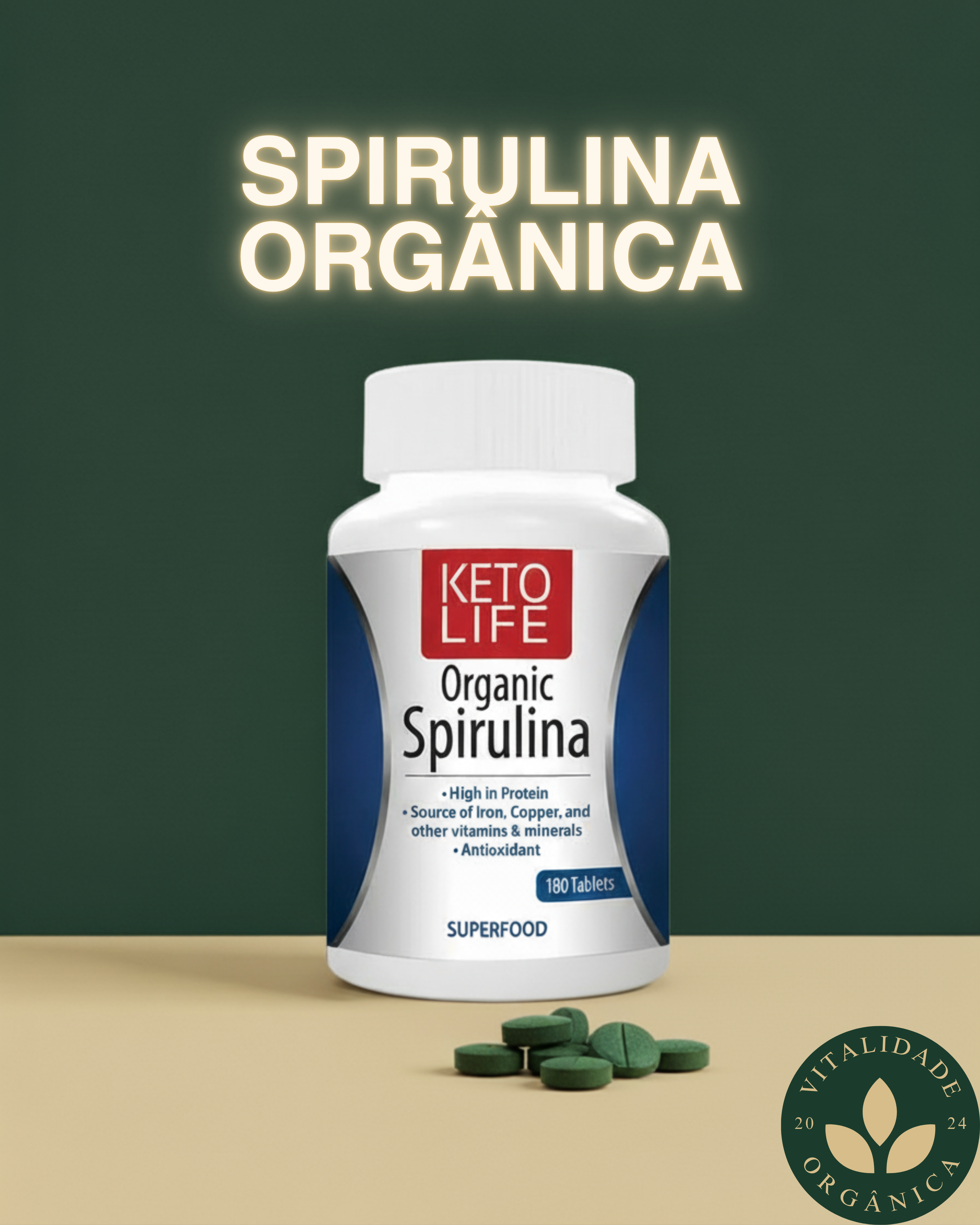 Spirulina Orgânica 180 Comprimidos - Keto Life