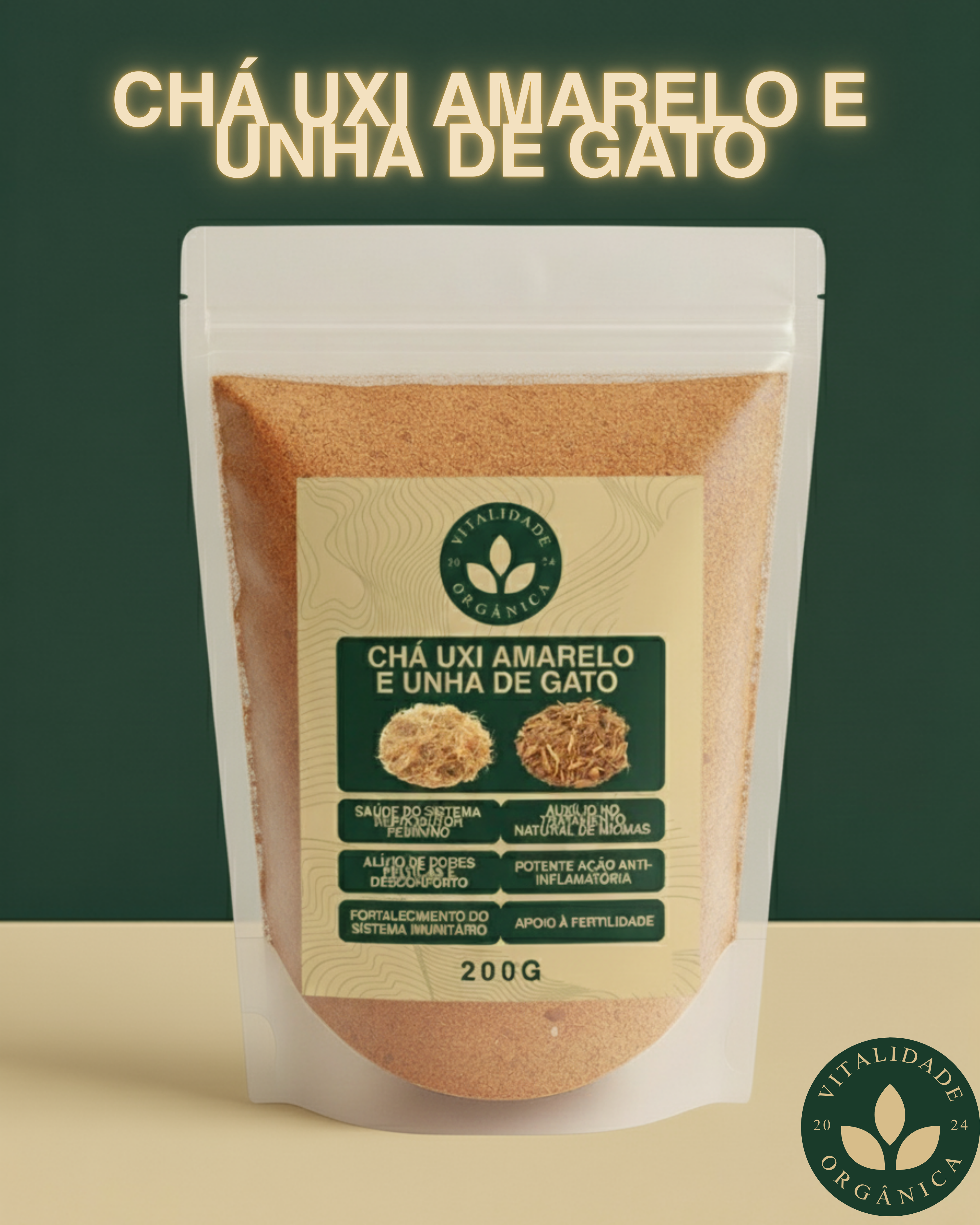 Chá Uxi Amarelo e unha de gato 200g - Vitalidade Orgânica
