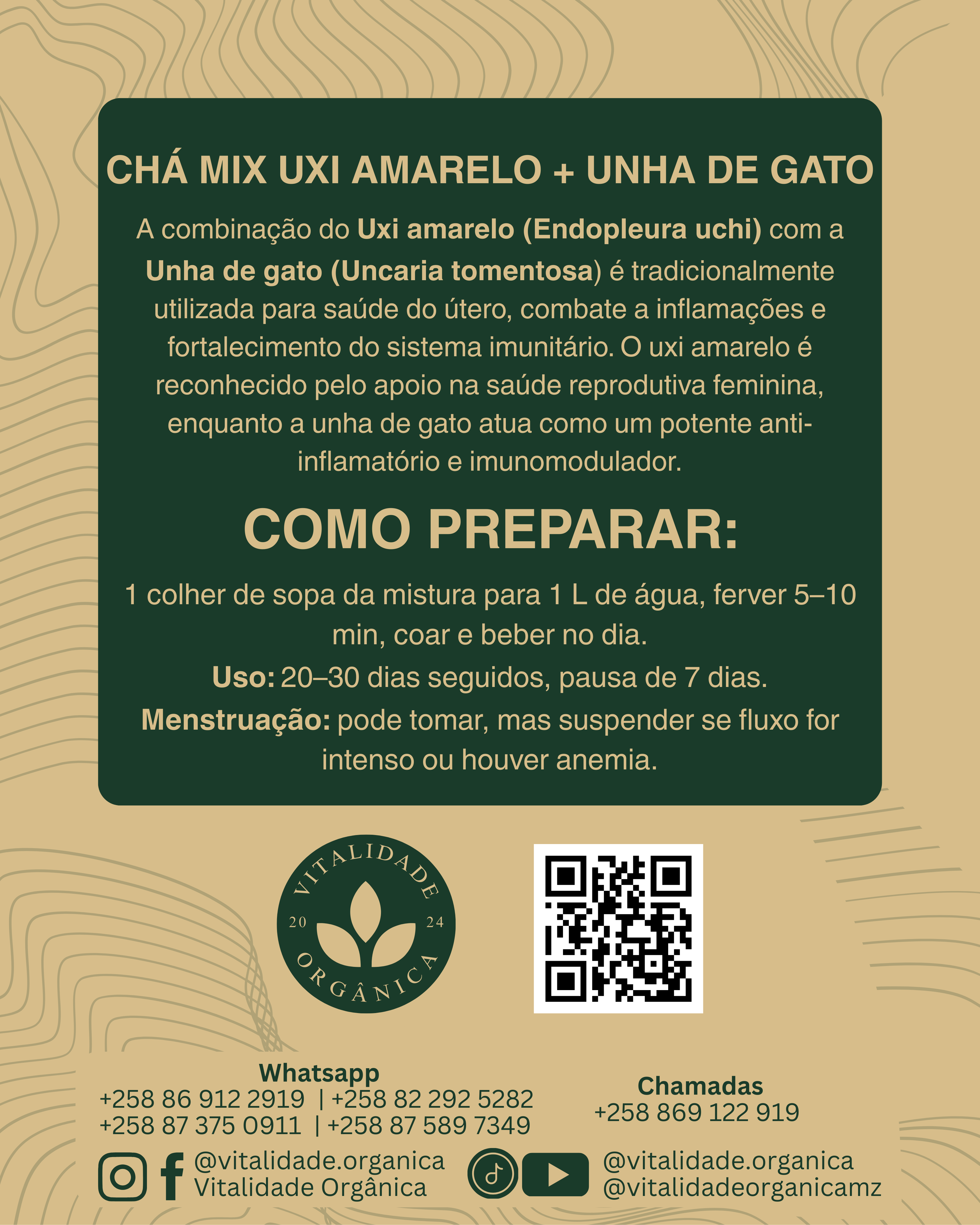 Chá Uxi Amarelo e unha de gato 200g - Vitalidade Orgânica