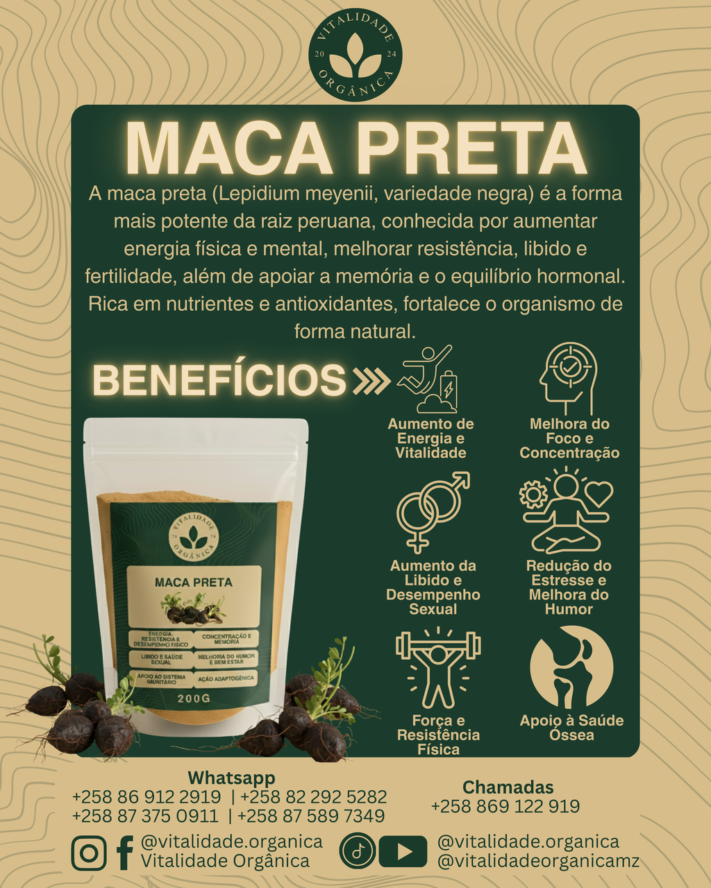 Maca Preta 200g - Vitalidade Orgânica