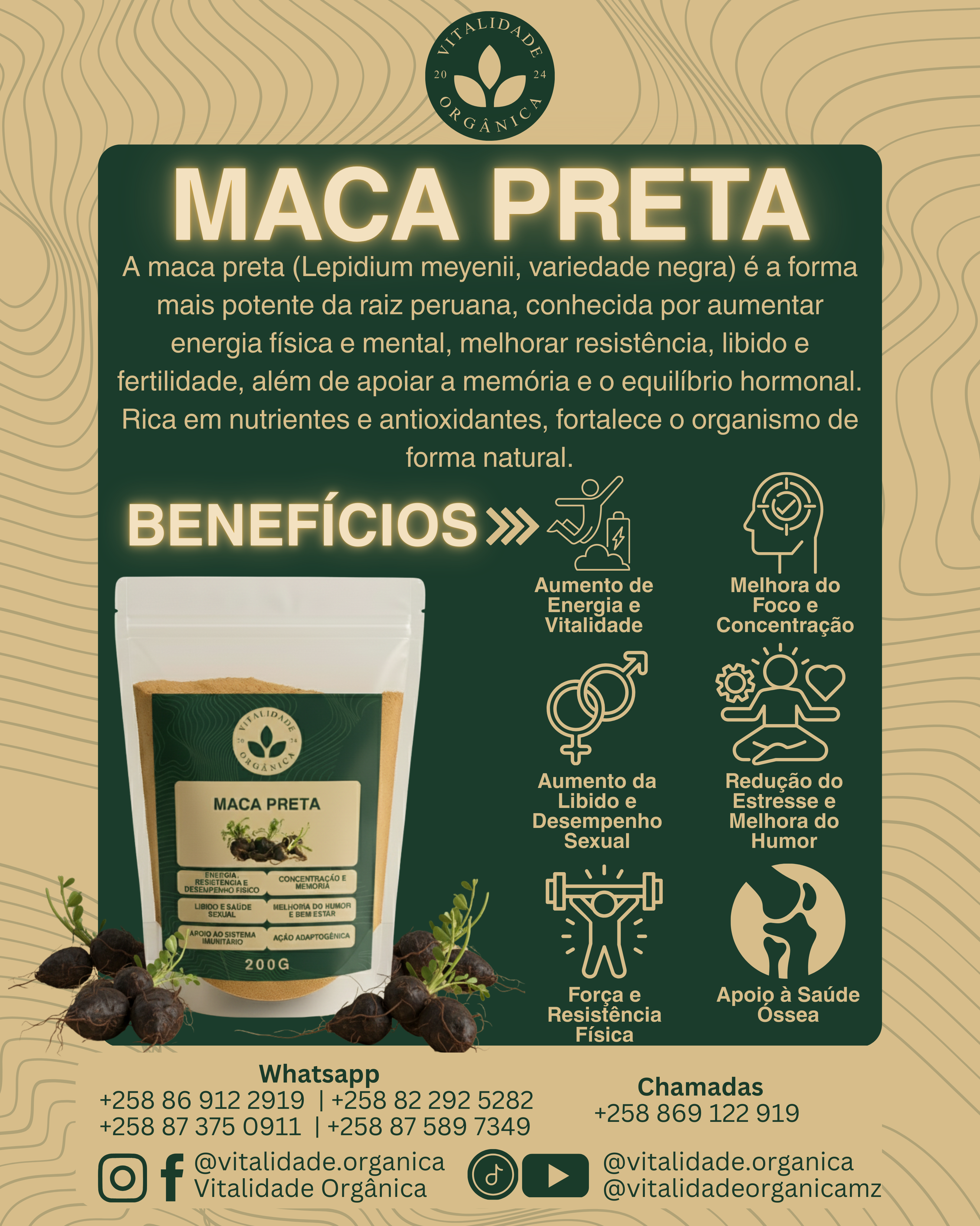 Maca Preta 200g - Vitalidade Orgânica