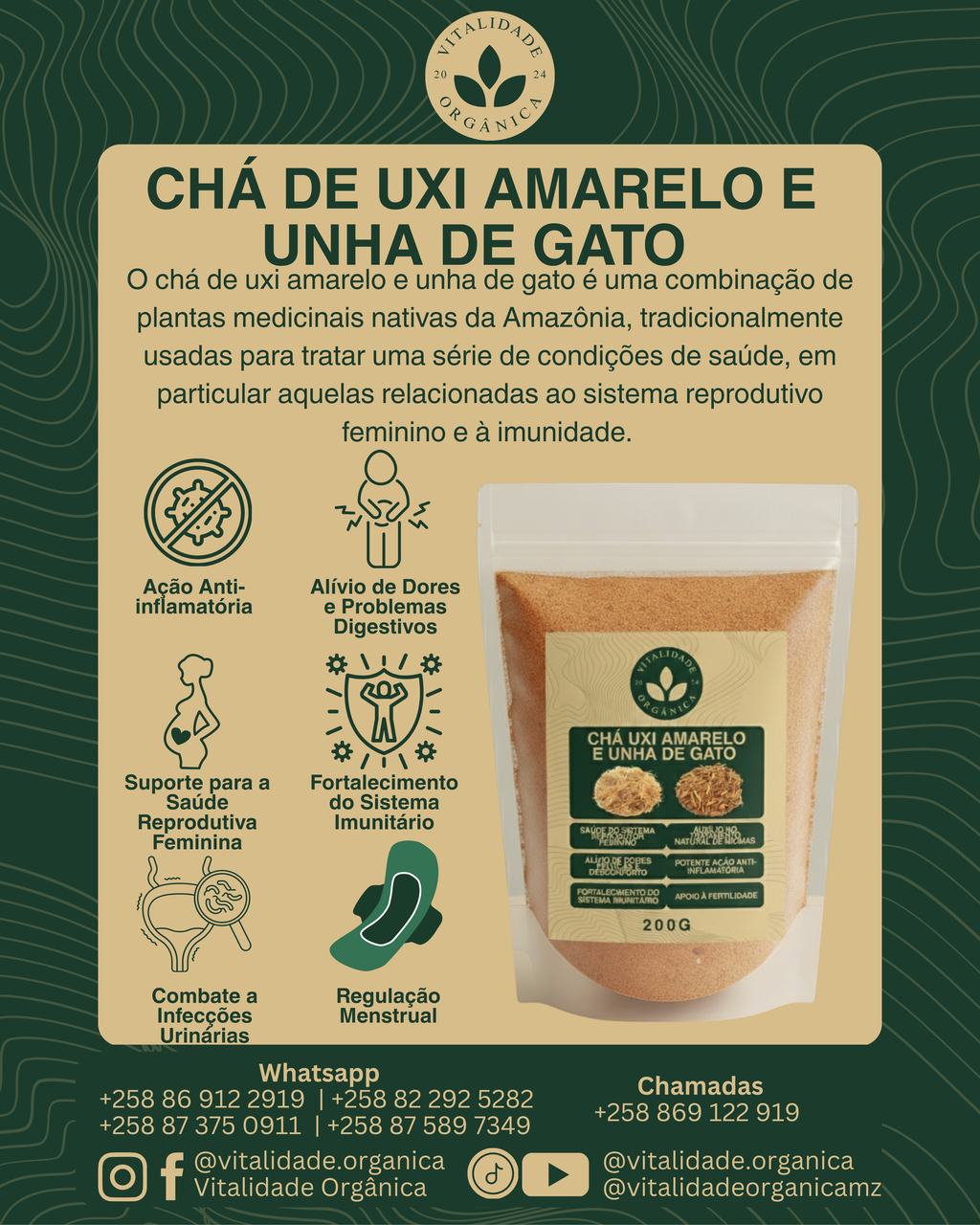 Chá Uxi Amarelo e unha de gato 200g - Vitalidade Orgânica